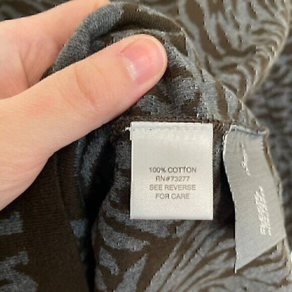 NEW NWT DANA BUCHMAN Dark Brown Gray Zebra Animal Collared V-Neck Cotton Sweater - Picture 9 of 12